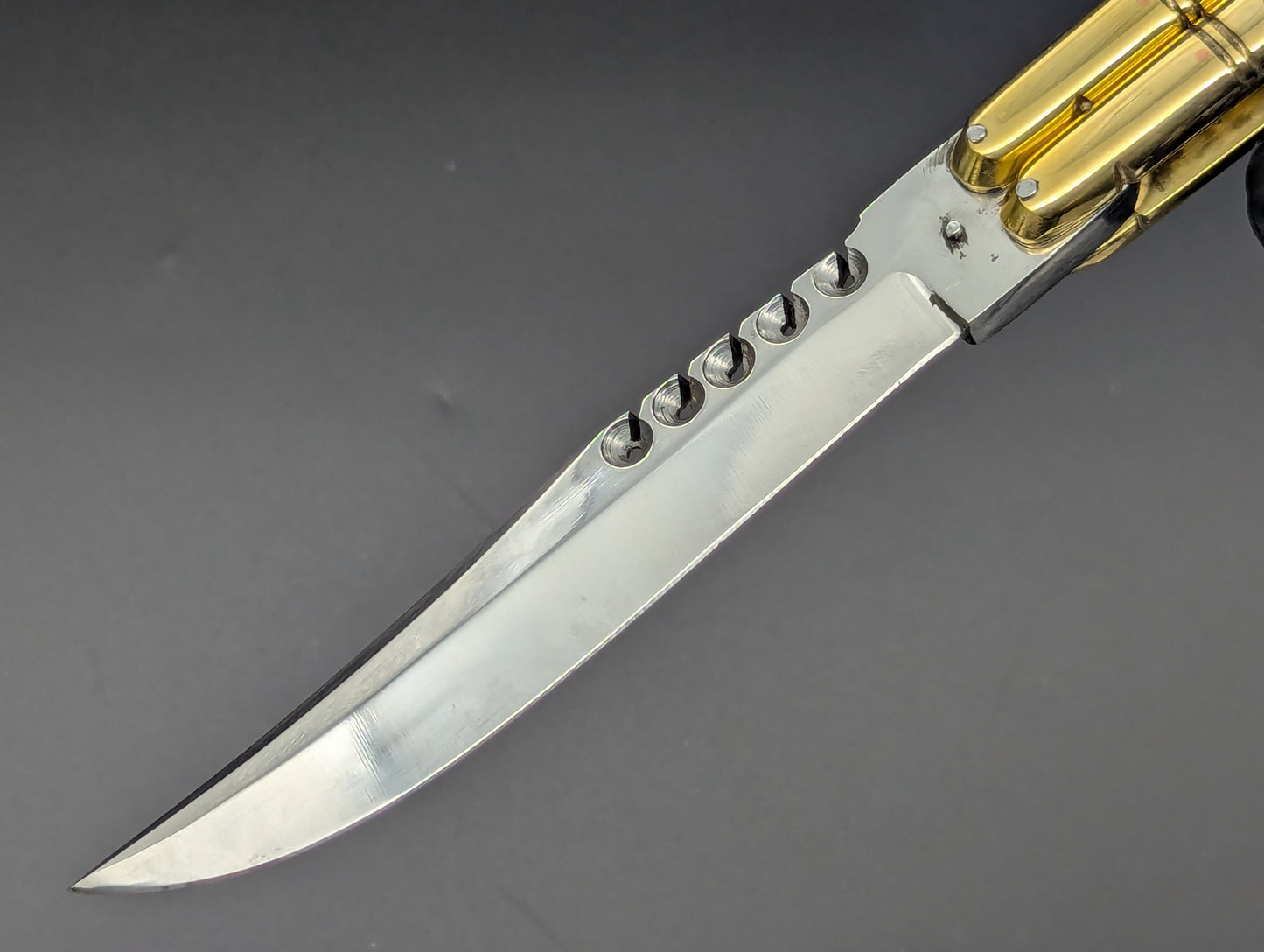 402G FHM SOLID BRASS BALISONG RAMBO CLIP POINT