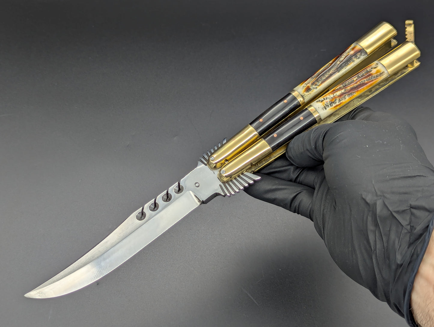 29CM RAMBO EAGLE TANG BRASS DEER HORN FHM BALISONG