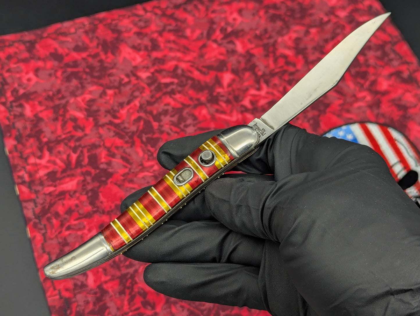 ANTIQUE IMPERIAL USA CANDYSTRIPE SWITCHBLADE KNIFE