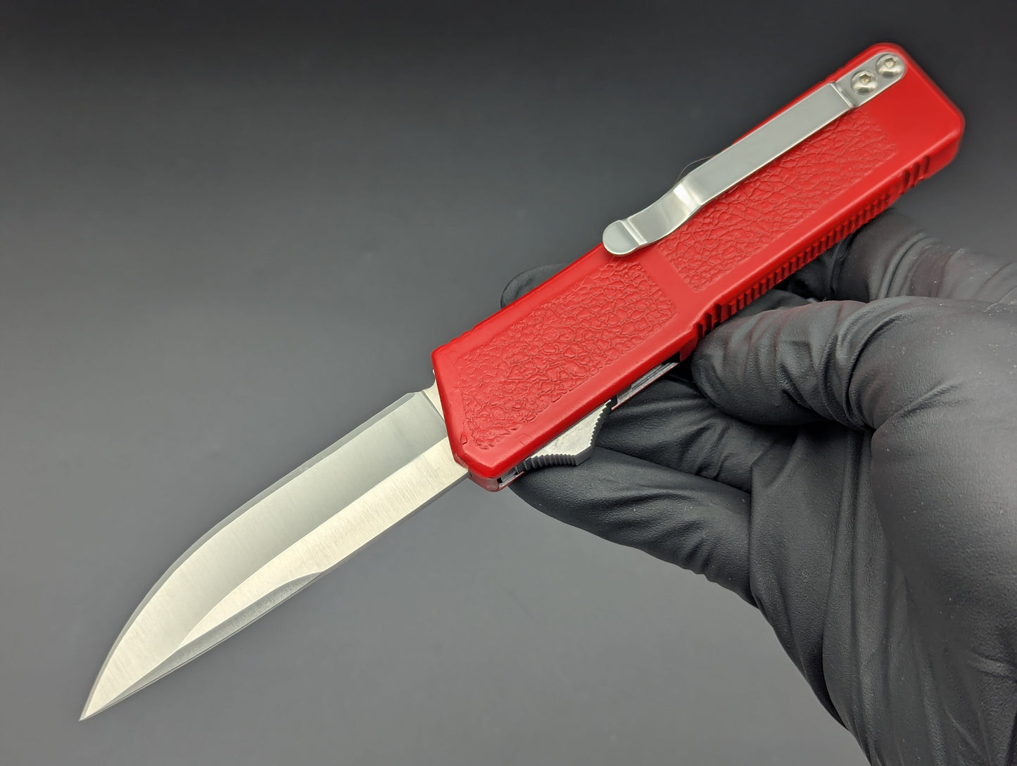 Lightning OTF Knife Red Stainless Drop Point