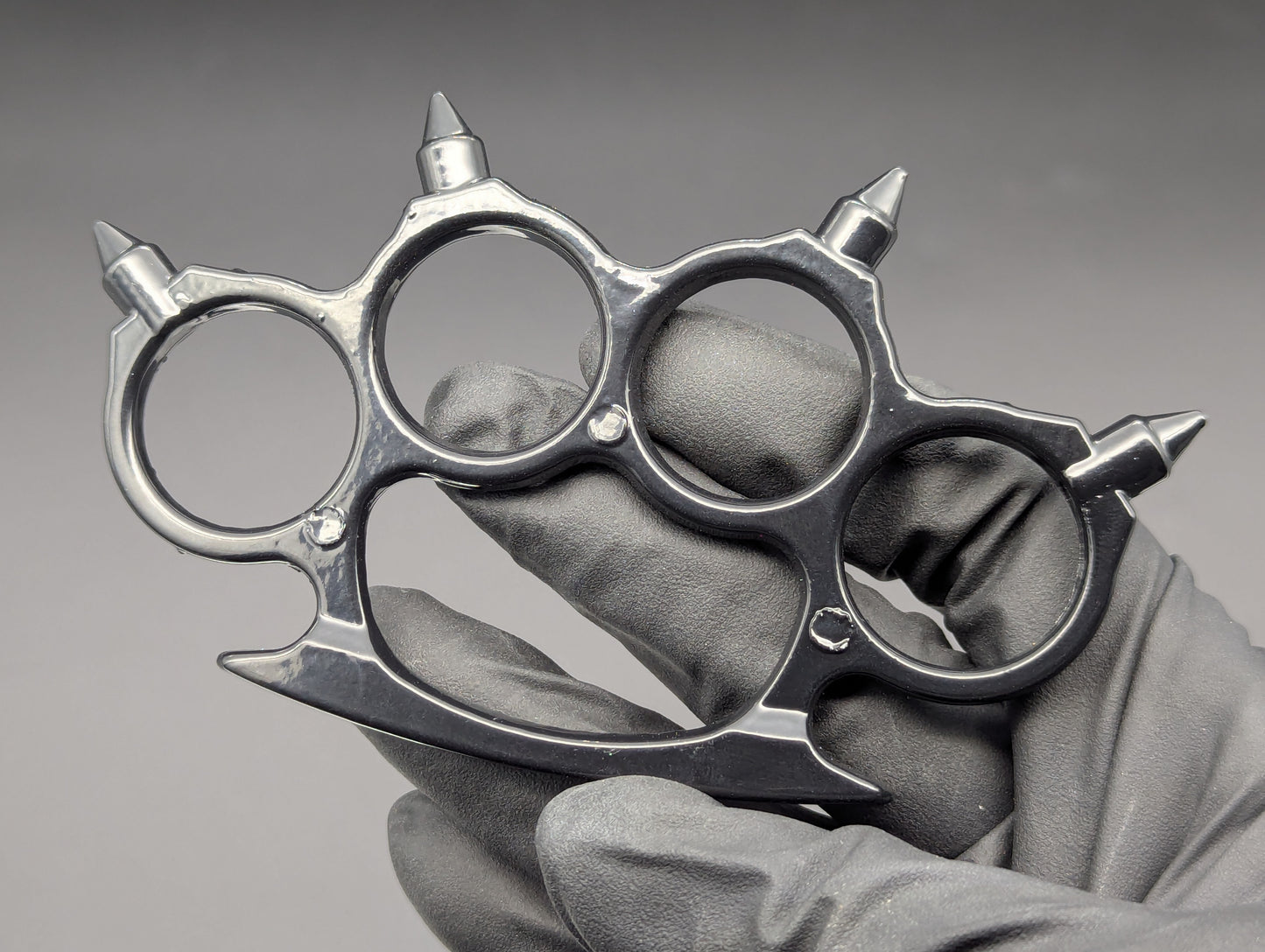 FOUR FINGER SPIKED STEEL KNUCKLE DUSTER BLACK