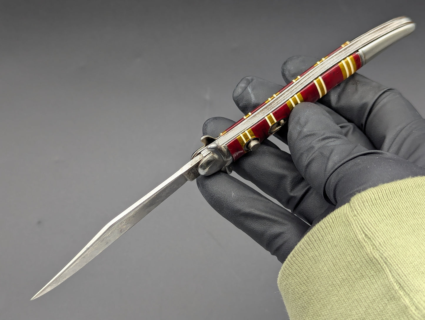 ANTIQUE IMPERIAL FIXED GUARD CANDY STRIPE SWITCHBLADE KNIFE