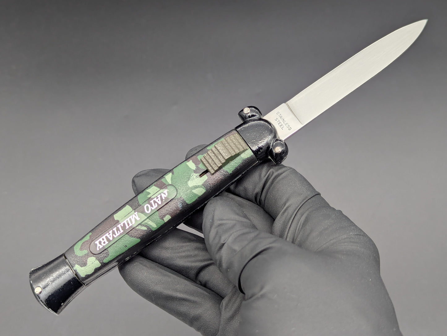 VINTAGE KOREAN NATO MILITARY OTF KNIFE 3 PIN CAMO