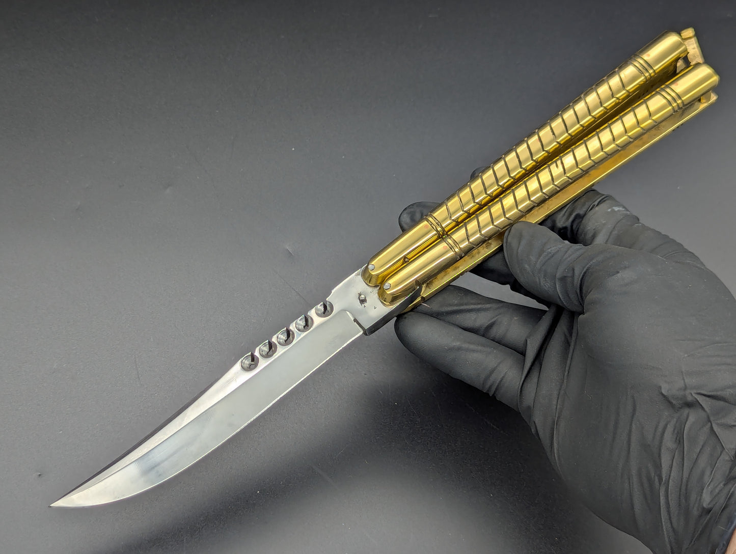 402G FHM SOLID BRASS BALISONG RAMBO CLIP POINT