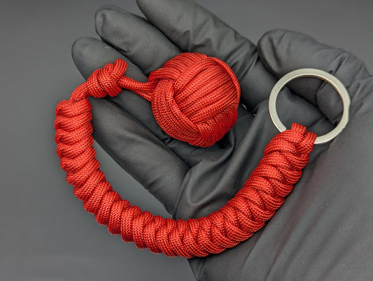3 oz SOLID RED PARACORD MONKEY FIST SELF DEFENSE KEYRING