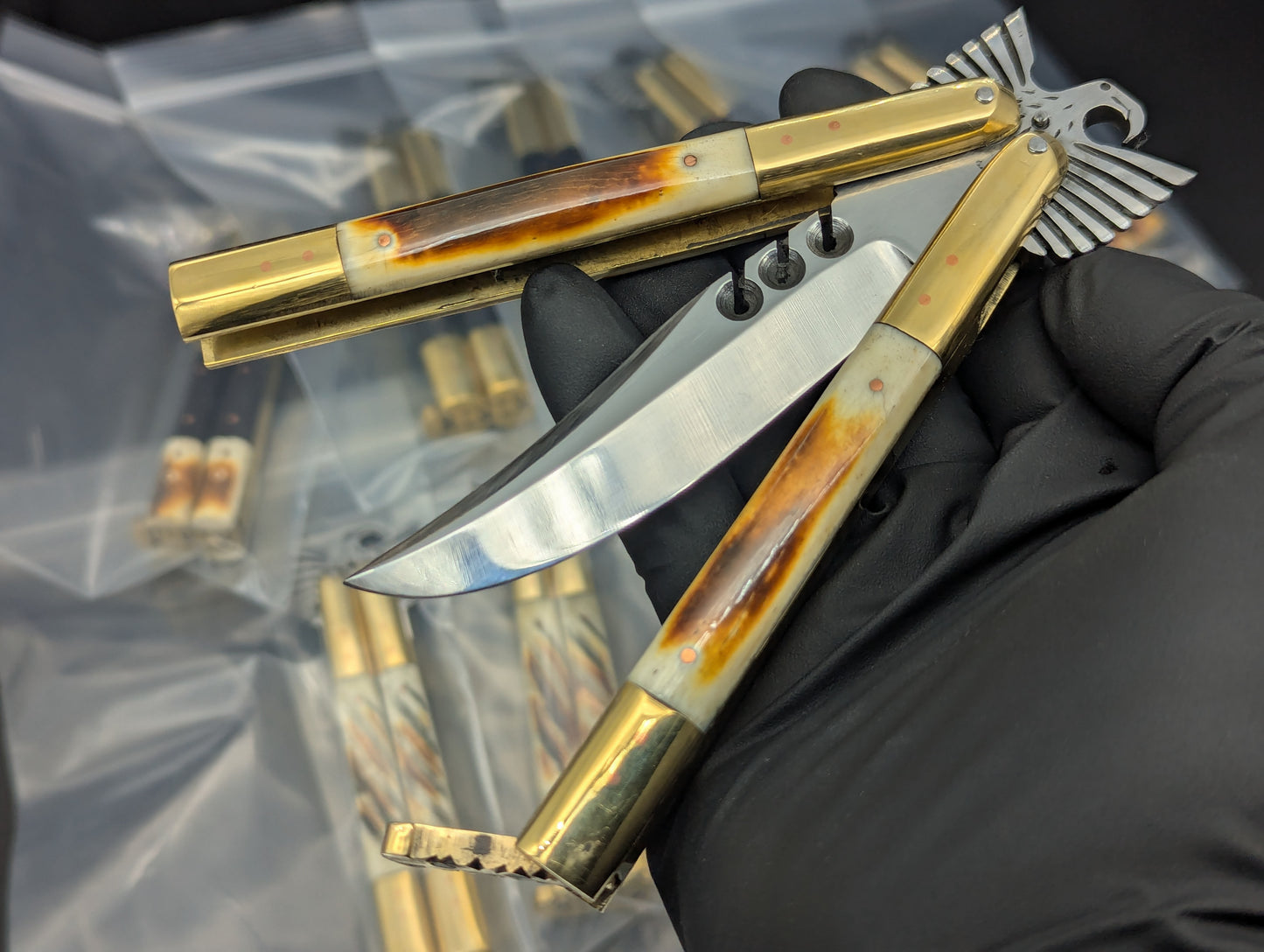 22CM EAGLE TANG FHM BALISONG RAMBO BONE