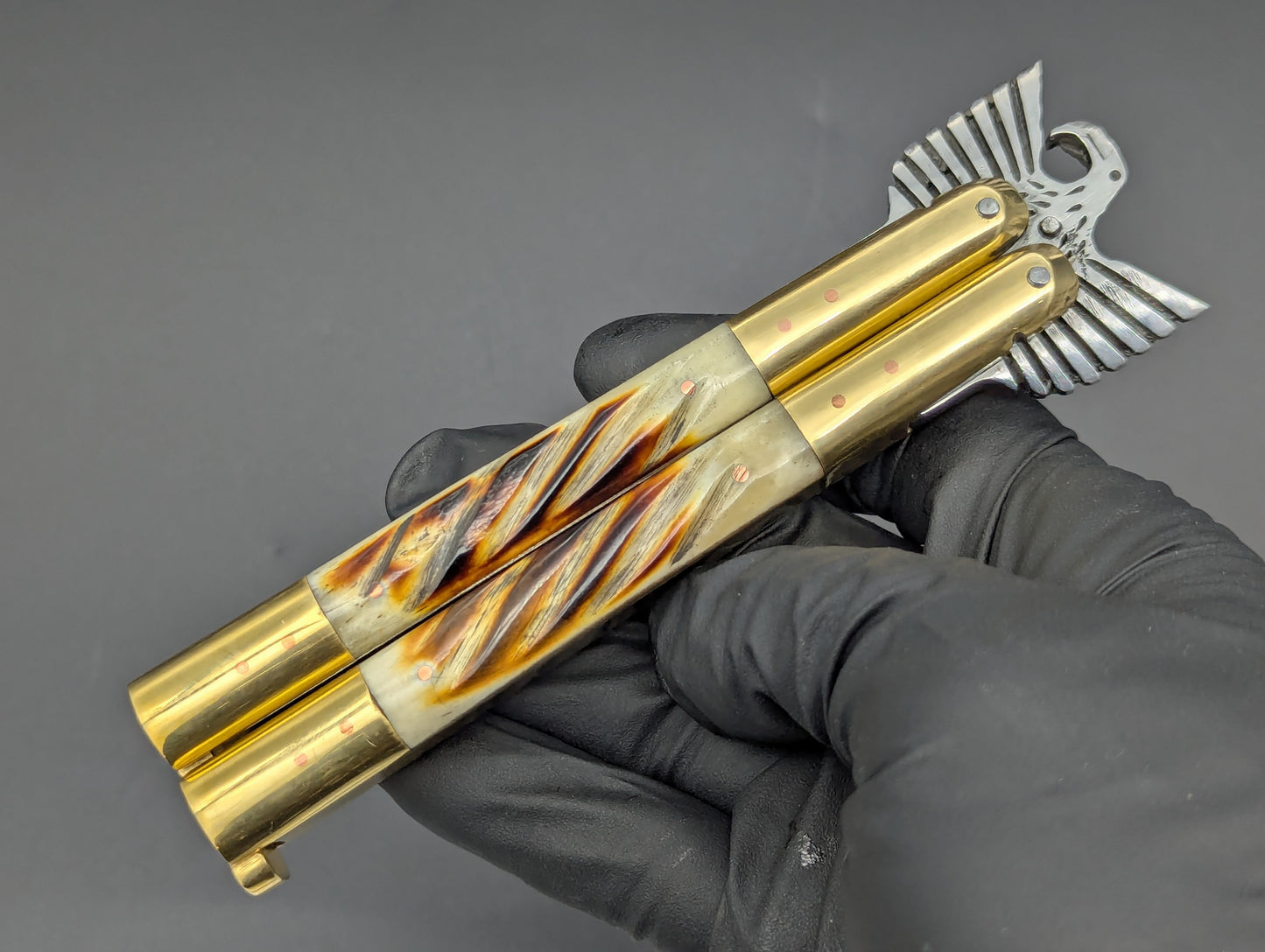 22CM EAGLE TANG PHILIPPINES HANDMADE BALISONG TWISTED BONE DP2