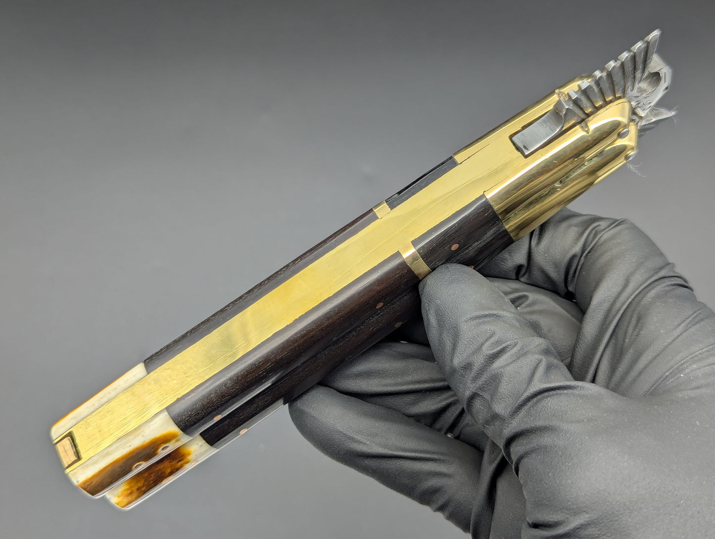 11.25" Dark Wood Carved Eagle FHM Clip Point Balisong