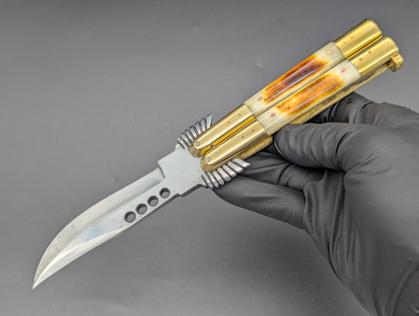 8.7" BURNT BONE RAMBO FHM BALISONG KNIFE EAGLE TANG