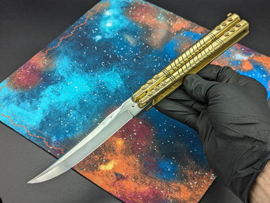 11" Classic Clip Point Blade Ultra Heavy Brass FHM Balisong