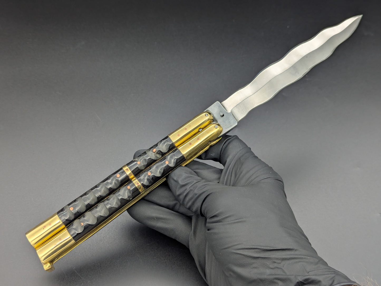 11" CARABOA HORN KRIS BLADE FHM BALISONG TEXTURED
