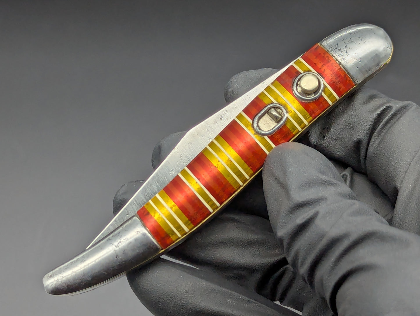 ANTIQUE HAMMER BRAND CANDY STRIPE TOOTHPICK SWITCHBLADE KNIFE