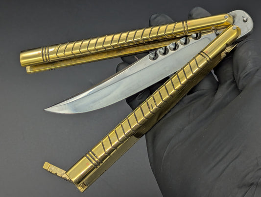 402G FHM SOLID BRASS BALISONG RAMBO CLIP POINT