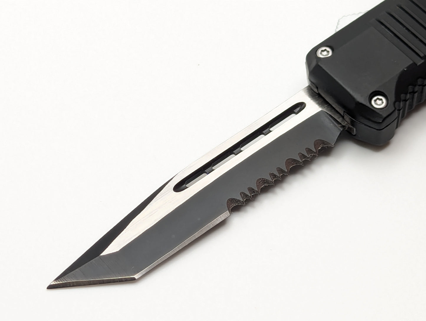 7" Black Mini Tanto Serrated D/A OTF Knife