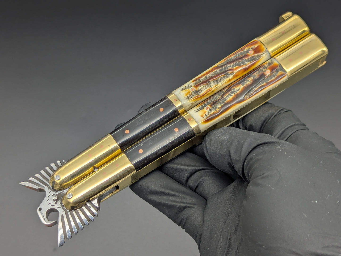 29CM RAMBO EAGLE TANG BRASS DEER HORN FHM BALISONG