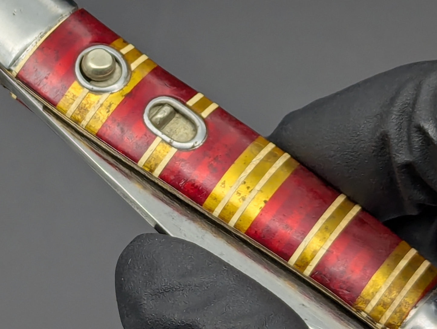 ANTIQUE HAMMER BRAND USA CANDY STRIPE SWITCHBLADE KNIFE
