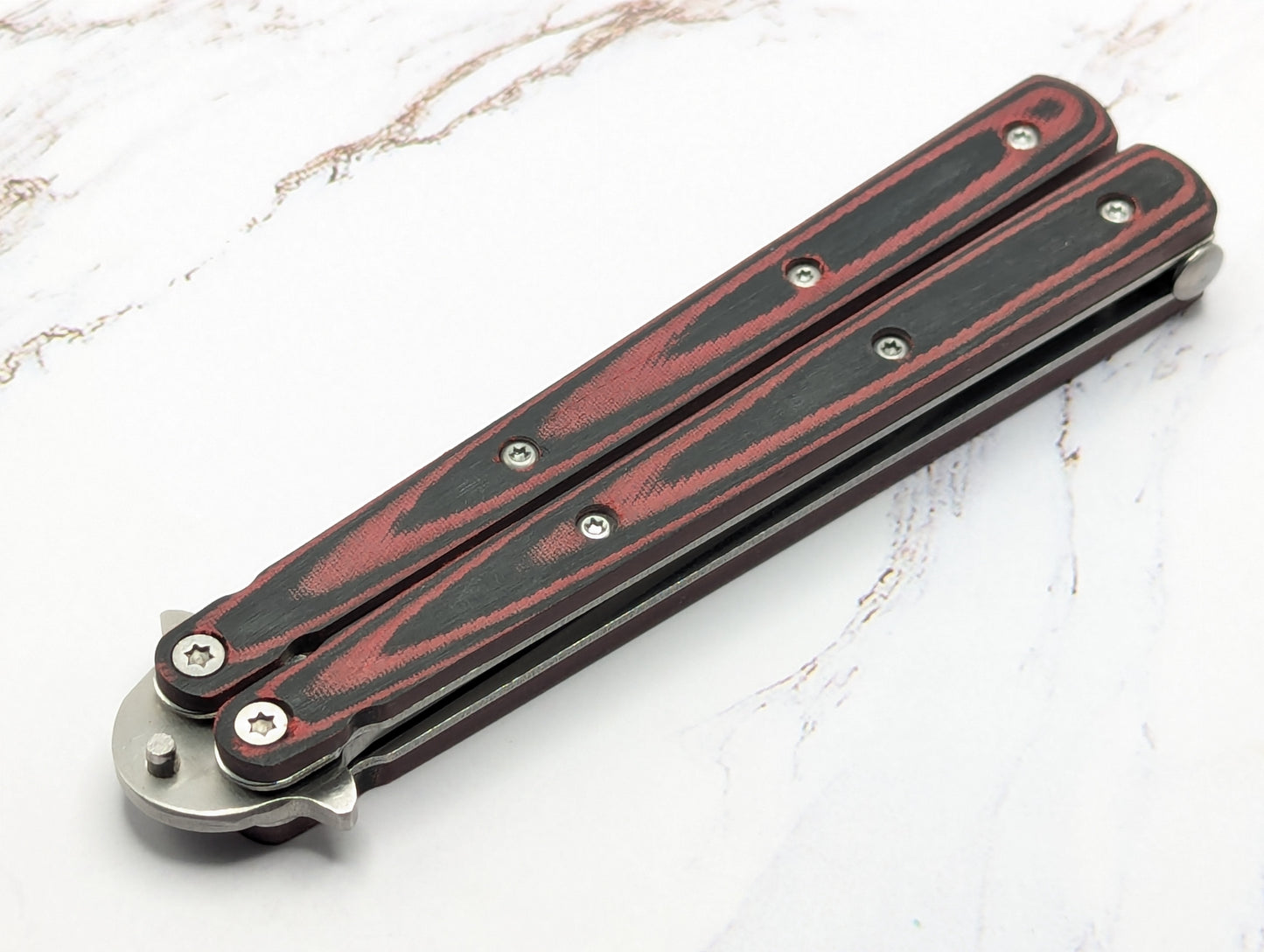 9" Red & Black Micarta Stainless Butterfly Knife