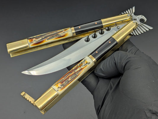 29CM RAMBO EAGLE TANG BRASS DEER HORN FHM BALISONG