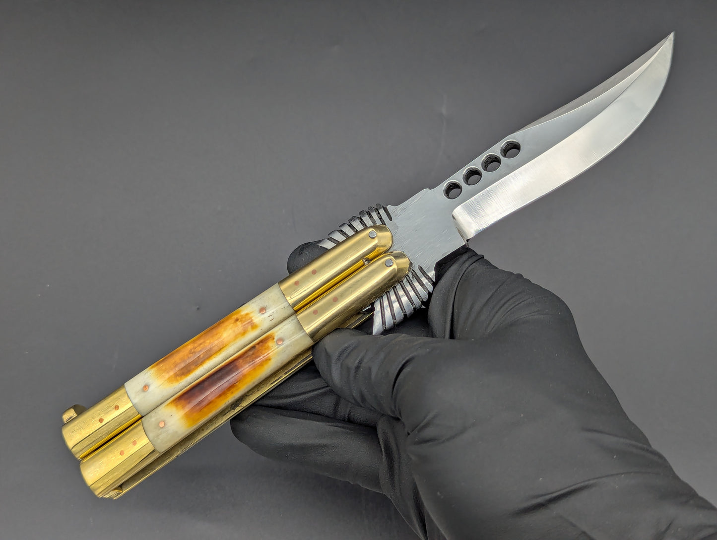 8.7" BURNT BONE RAMBO FHM BALISONG KNIFE EAGLE TANG