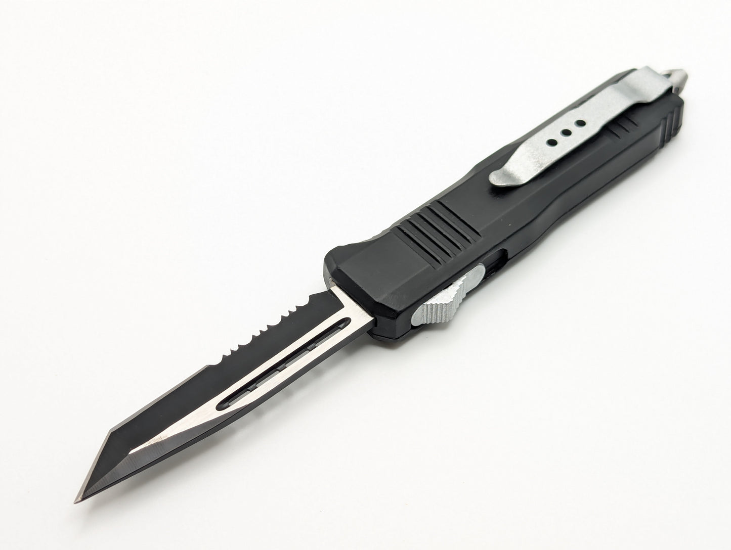 7" Black Mini Tanto Serrated D/A OTF Knife