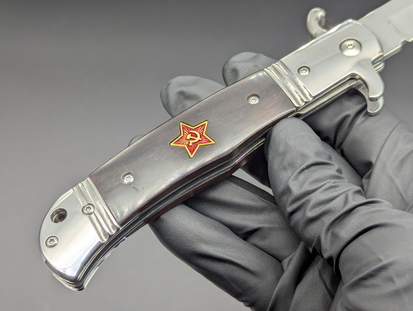 USSR Hidden Release Automatic Knife Dark Wood