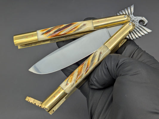 22CM EAGLE TANG PHILIPPINES HANDMADE BALISONG TWISTED BONE DP2