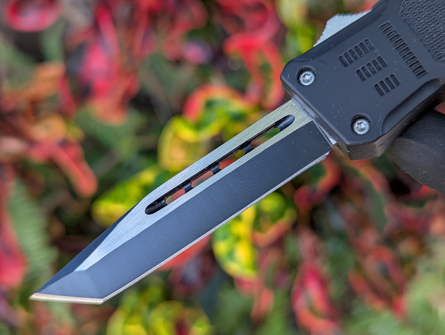 7" Black Mini Tanto Plain D/A OTF Knife