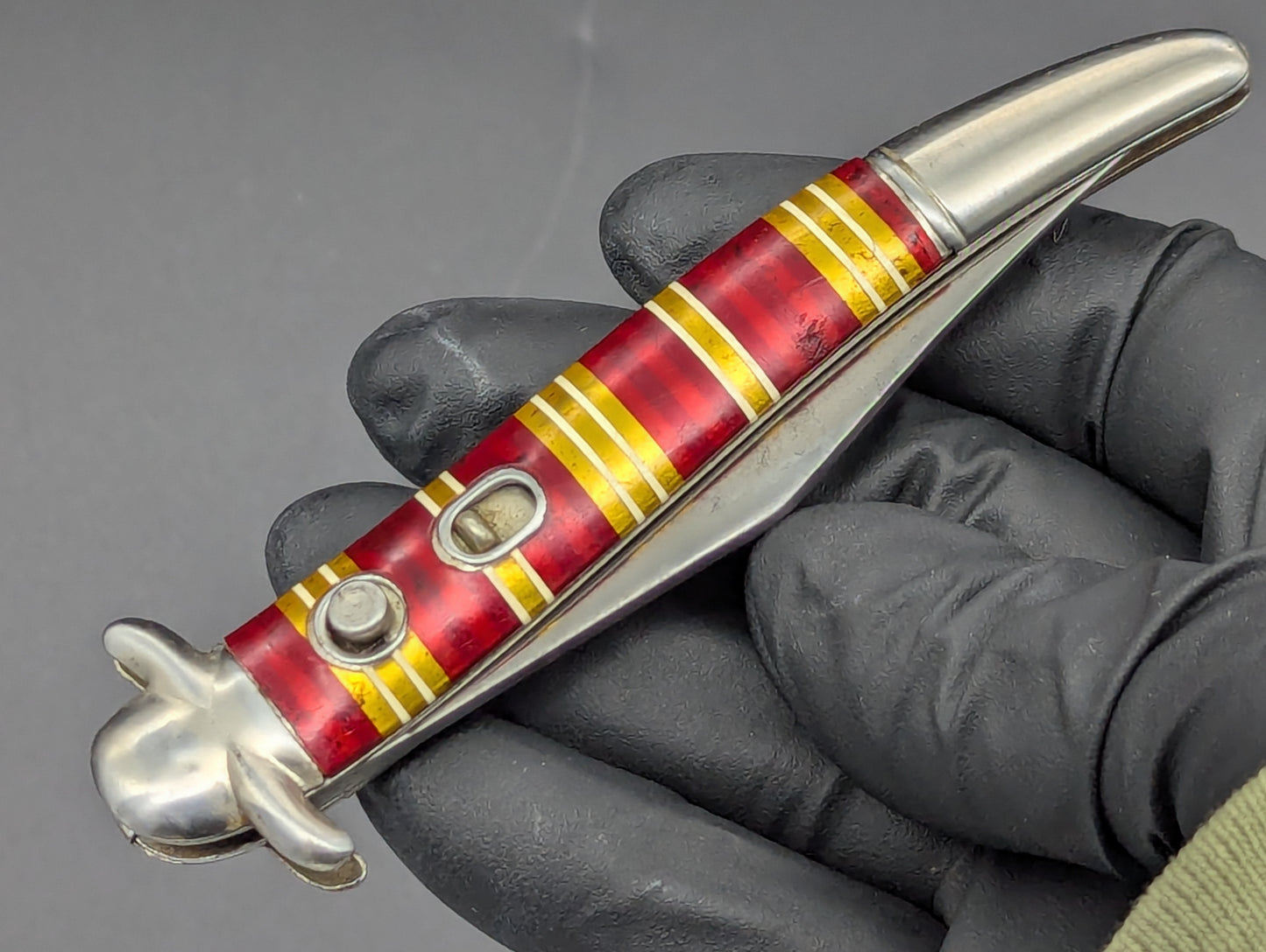 ANTIQUE IMPERIAL FIXED GUARD CANDY STRIPE SWITCHBLADE KNIFE