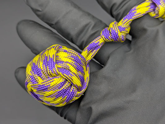 YELLOW & PURPLE 550 PARACORD MONKEY FIST SELF DEFENSE KEYRING