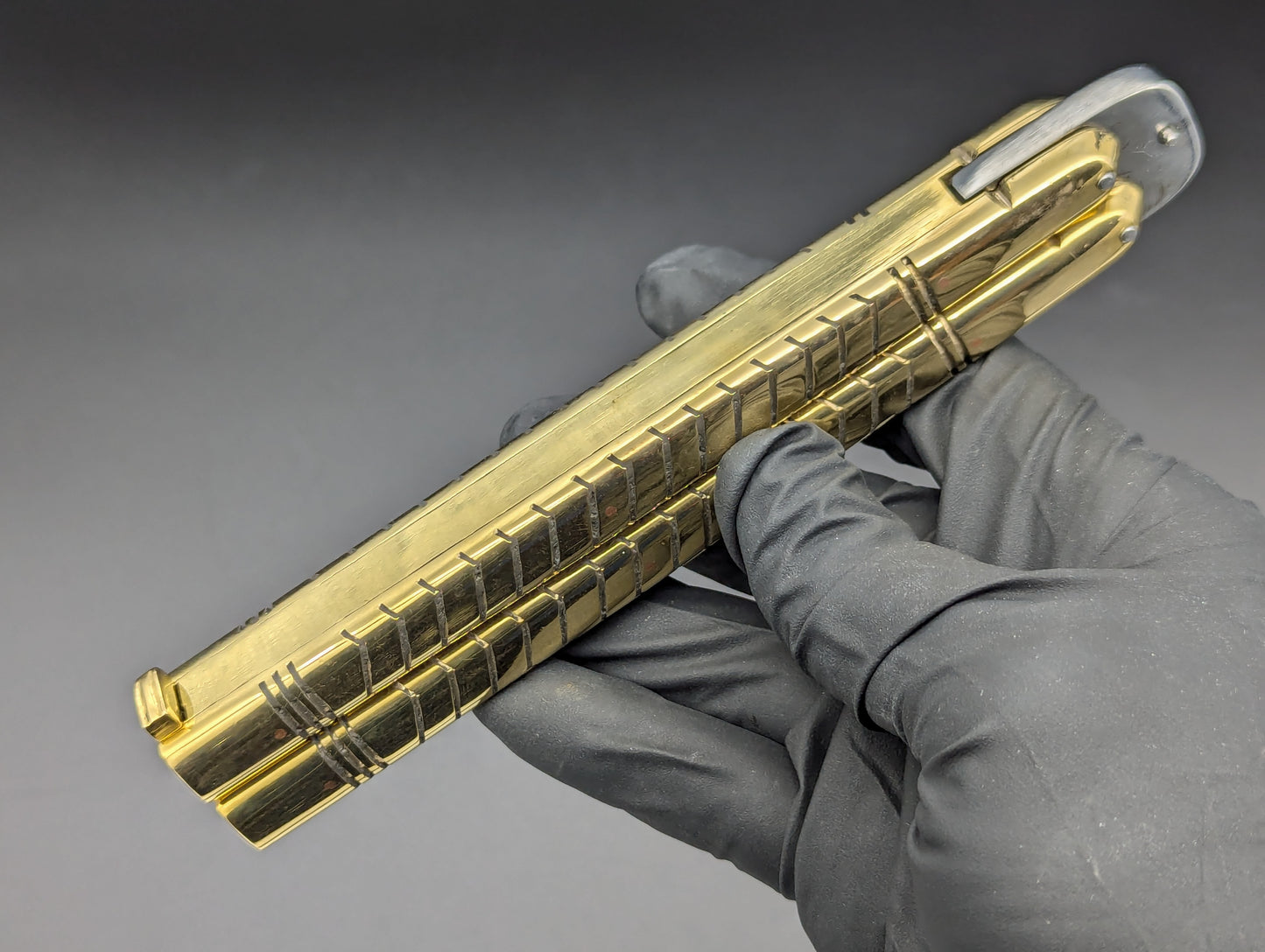 11" 404g SOLID BRASS FHM CLIP POINT BLADE BALISONG