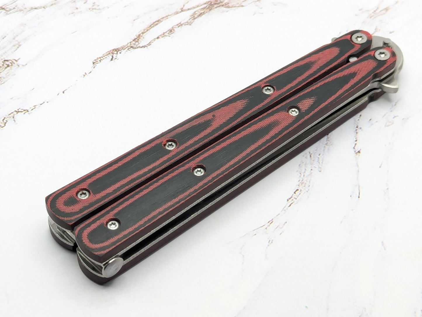 9" Red & Black Micarta Stainless Butterfly Knife