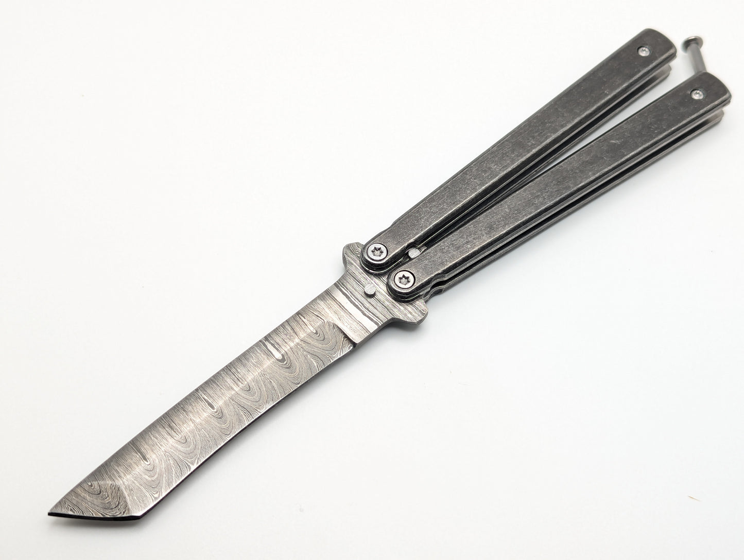 9" Whiplash Tanto Damascus Balisong Butterfly Knife