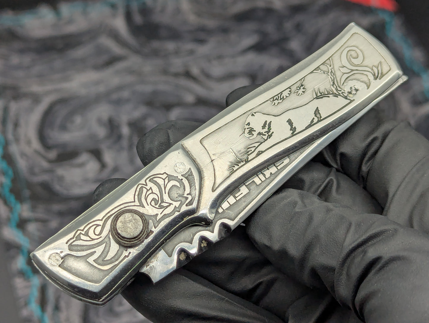 Engraved Stainless Russian Prison Made RPK Automatic Switchblade Knife