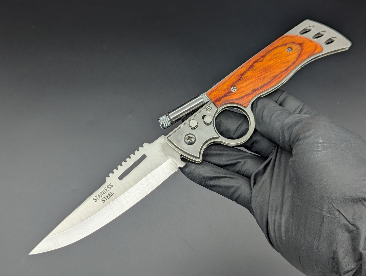 10" CIGAR CUTTER ROSEWOOD SWITCHBLADE KNIFE w/ LIGHT