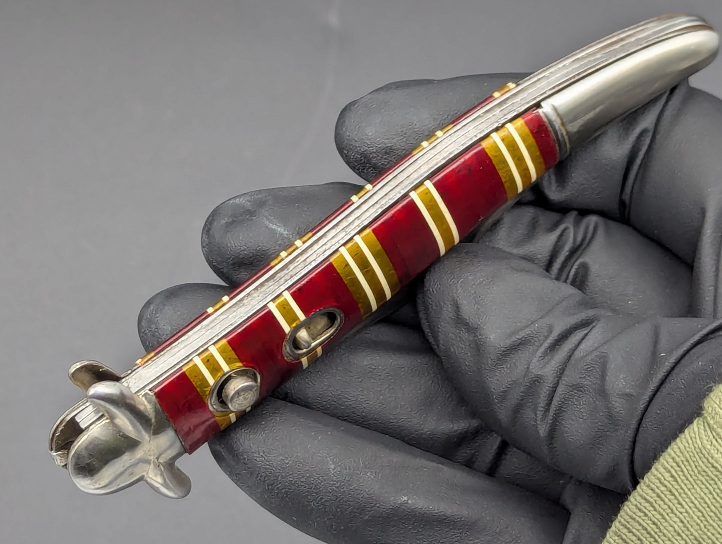 ANTIQUE IMPERIAL FIXED GUARD CANDY STRIPE SWITCHBLADE KNIFE