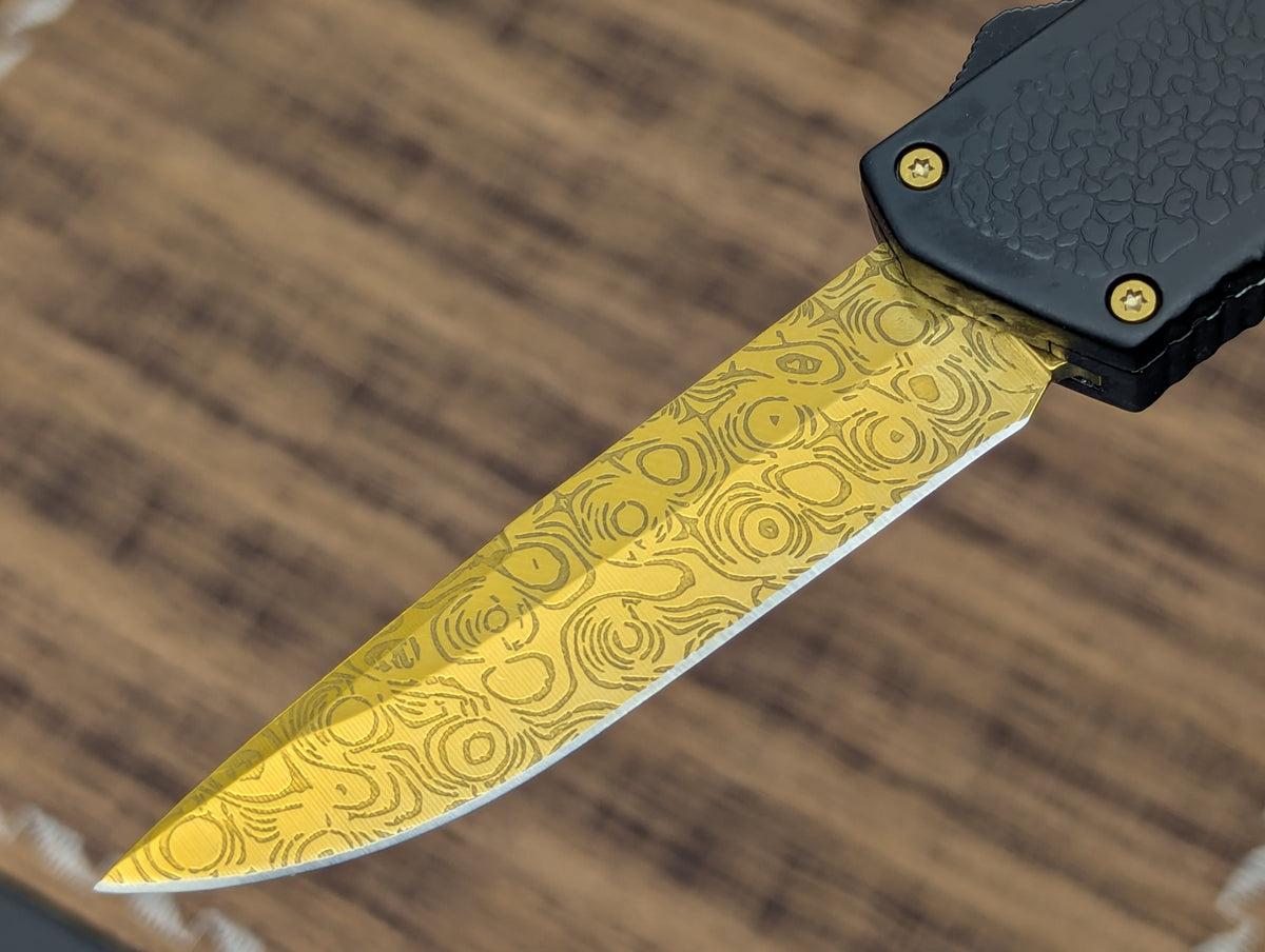 LIGHTNING 2.0 D/A OTF KNIFE GOLD FAUX DAMASCUS