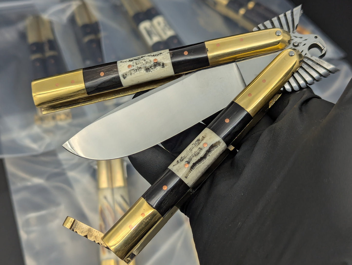 8.7" TRIPLE STACKED SCALE EAGLE TANG FHM BALISONG