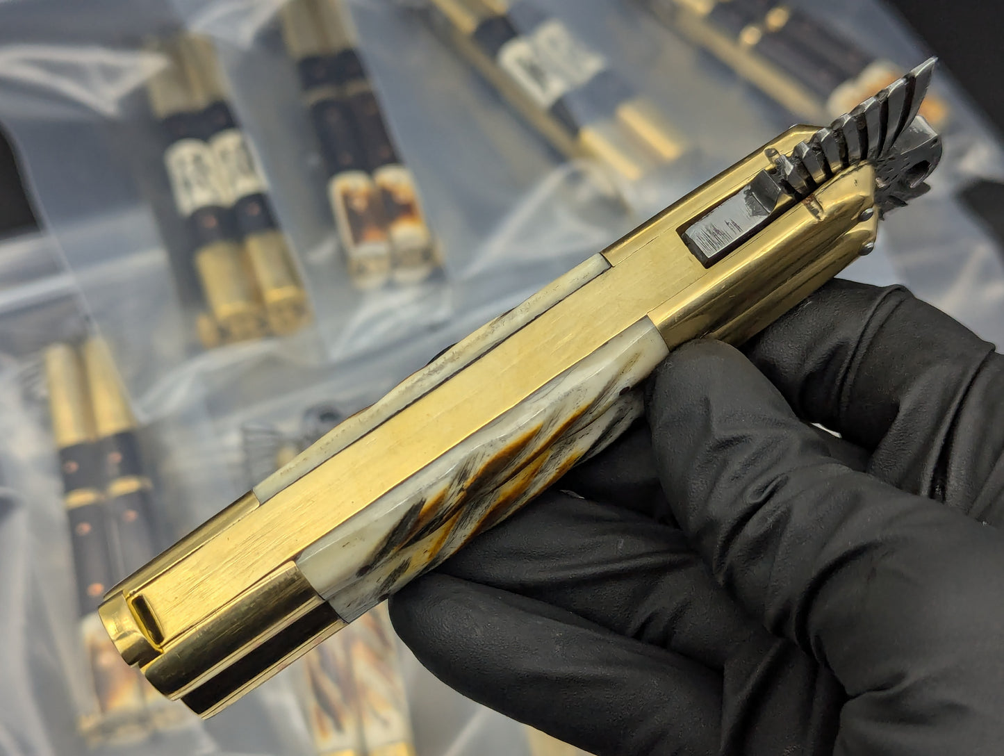 8.7" FHM EAGLE TANG BALISONG BRASS TWISTED BONE