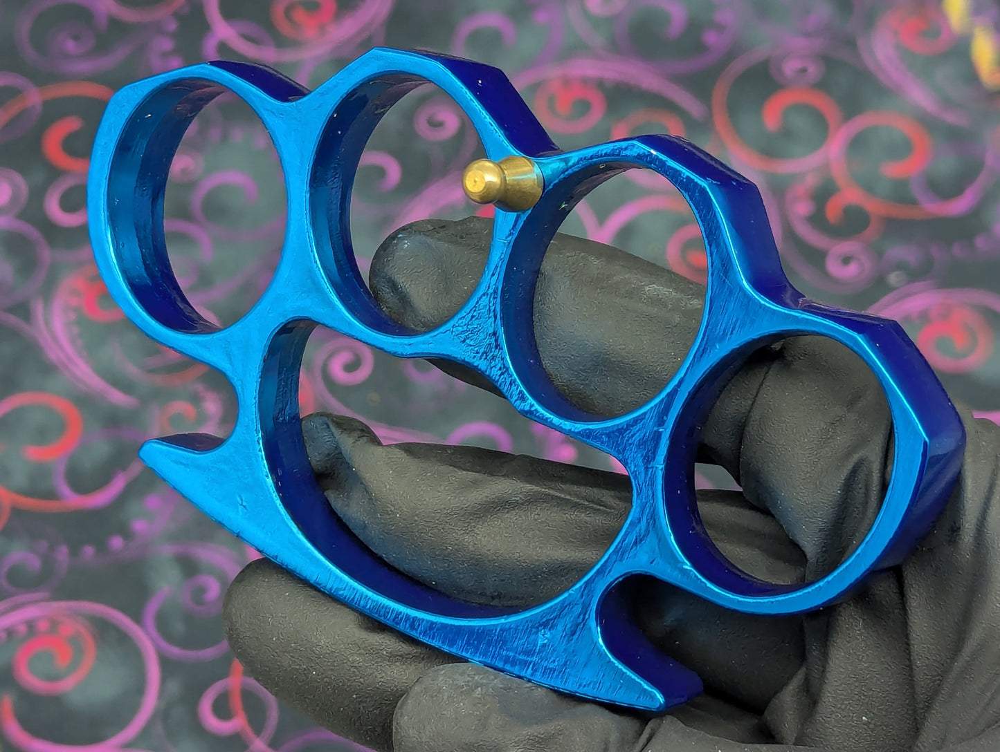 Metallic Blue Steel Square Top Knuckle Dusters