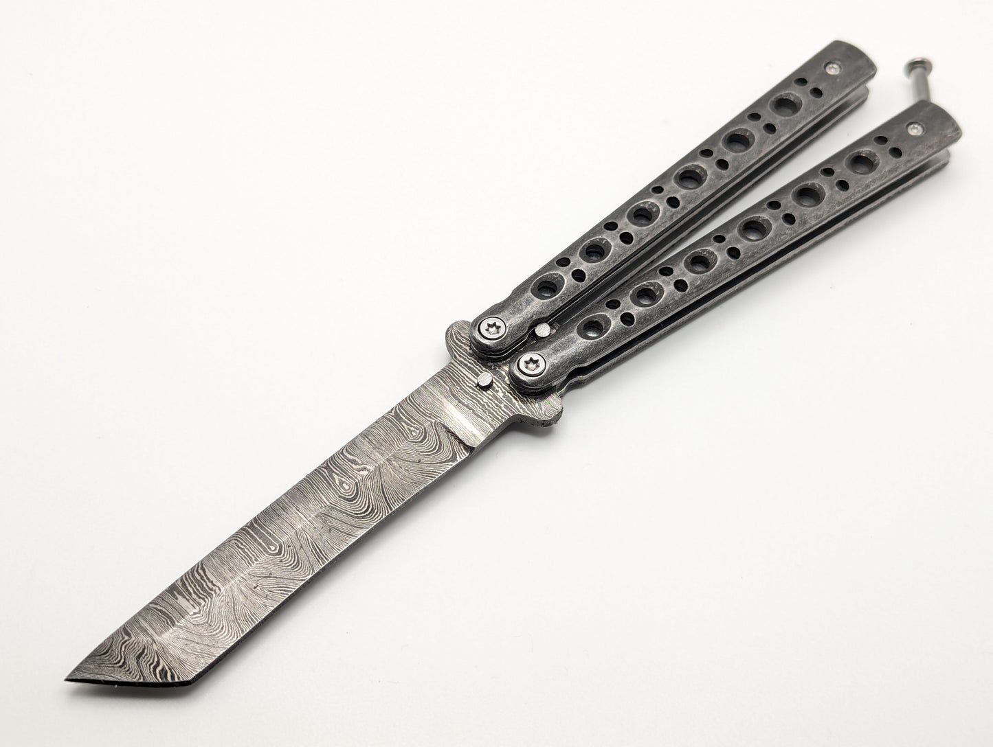 9" Bug Out Tanto Damascus Balisong Butterfly Knife