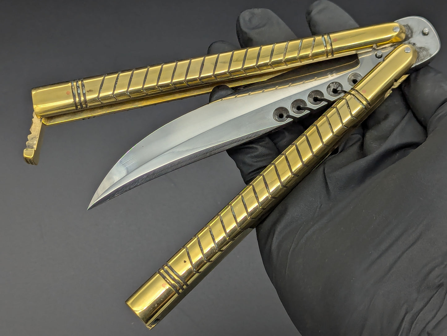 402G FHM SOLID BRASS BALISONG RAMBO CLIP POINT