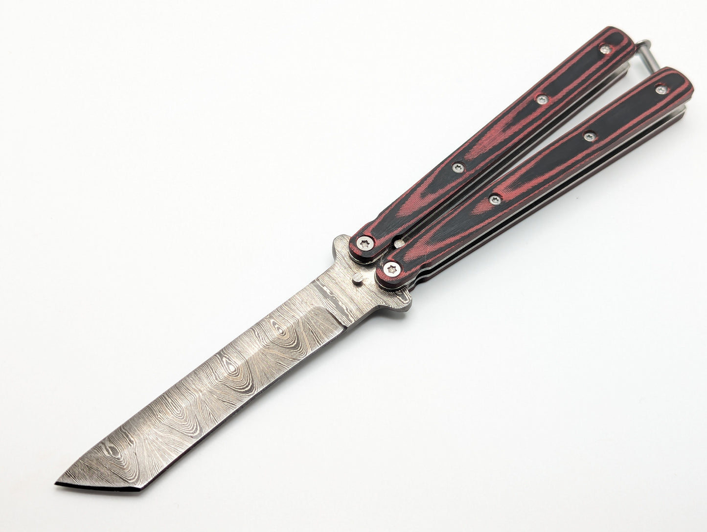 9" Red & Black Micarta Tanto Damascus Butterfly Knife