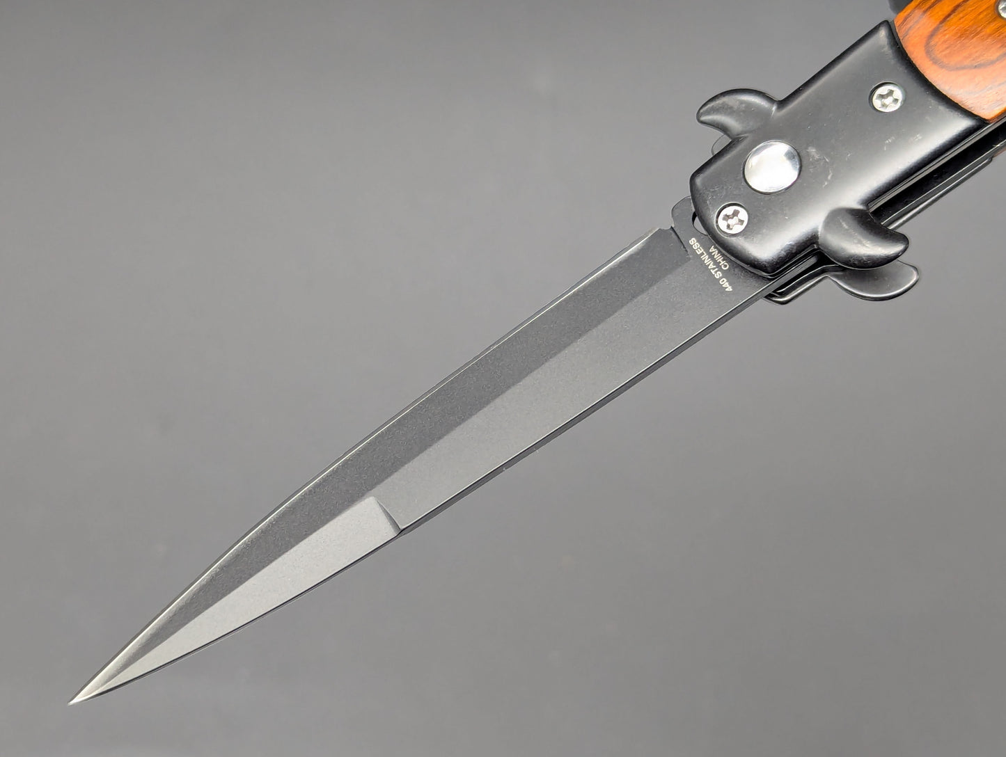 TACTICAL RED WOOD DIABLO MILANO SWITCHBLADE KNIFE