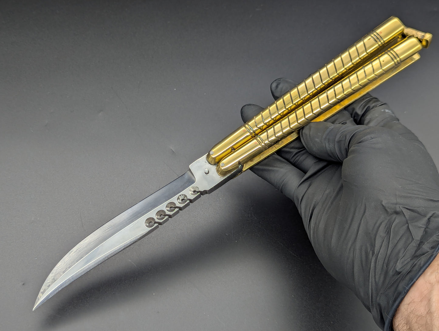 402G FHM SOLID BRASS BALISONG RAMBO CLIP POINT