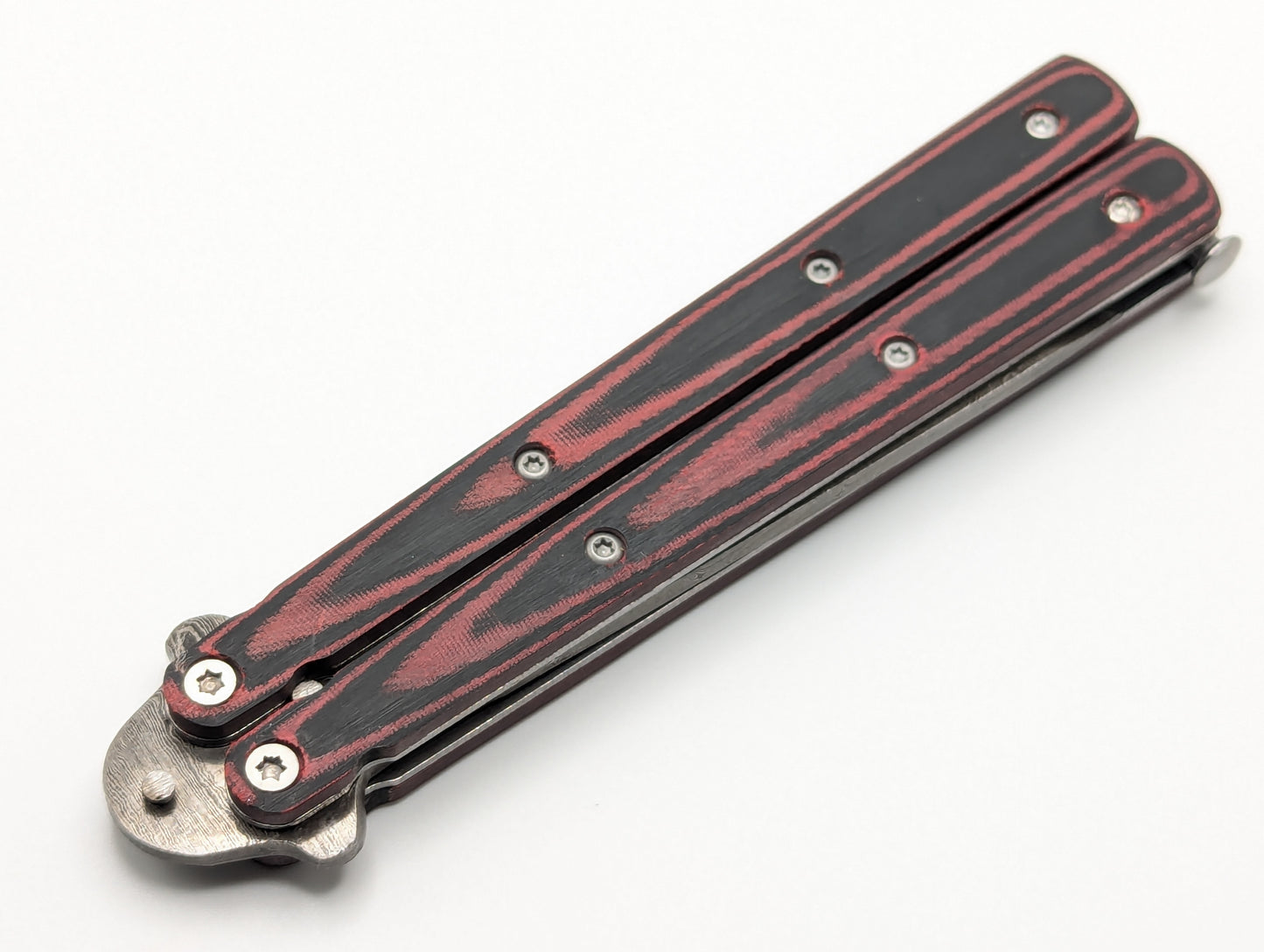 9" Red & Black Micarta Tanto Damascus Butterfly Knife