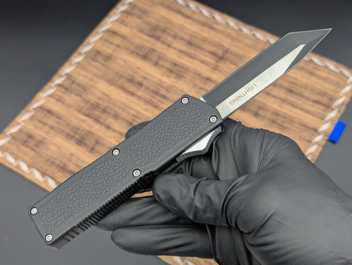 BLACK 2-TONE LIGHTNING 2.0 D/A OTF KNIFE TANTO PLAIN