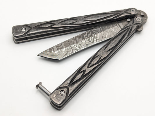 9" Damascus Fury Tanto Balisong Butterfly Knife