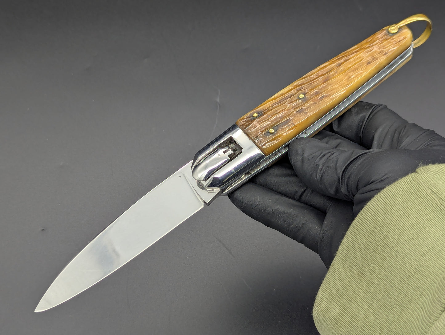 ANTIQUE FRENCH COFFIN SWITCHBLADE KNIFE BONE