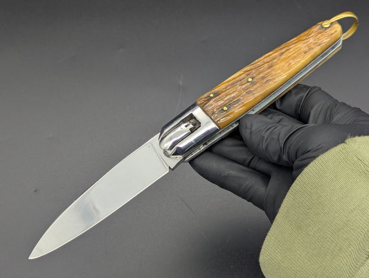 ANTIQUE FRENCH COFFIN SWITCHBLADE KNIFE BONE