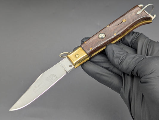 8" JAGUAR ITALIAN SHELL PULLER HUNTING KNIFE WOOD & BRASS